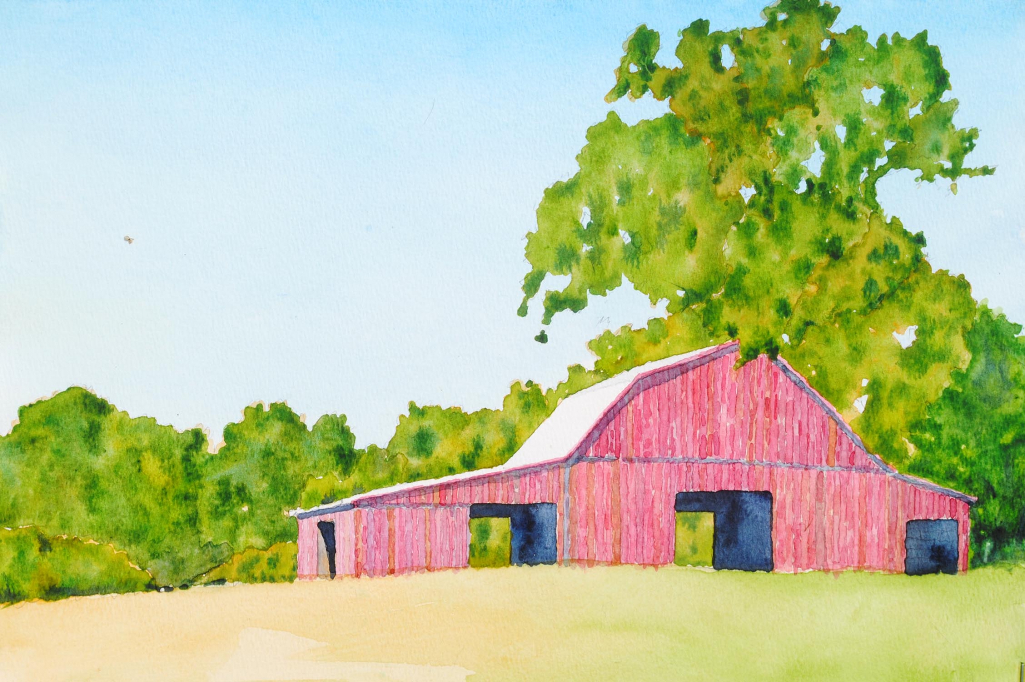 Click here to view red barn with big tree by sherman barnes