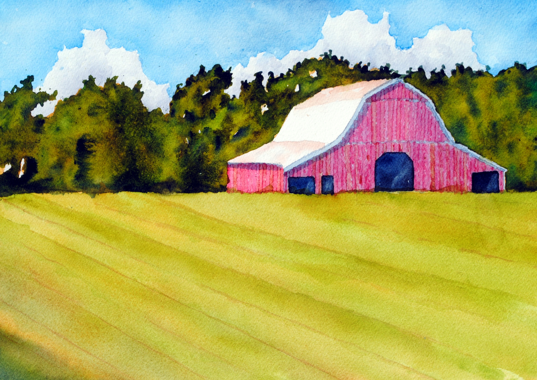 Click here to view mowed field/red barn by sherman barnes