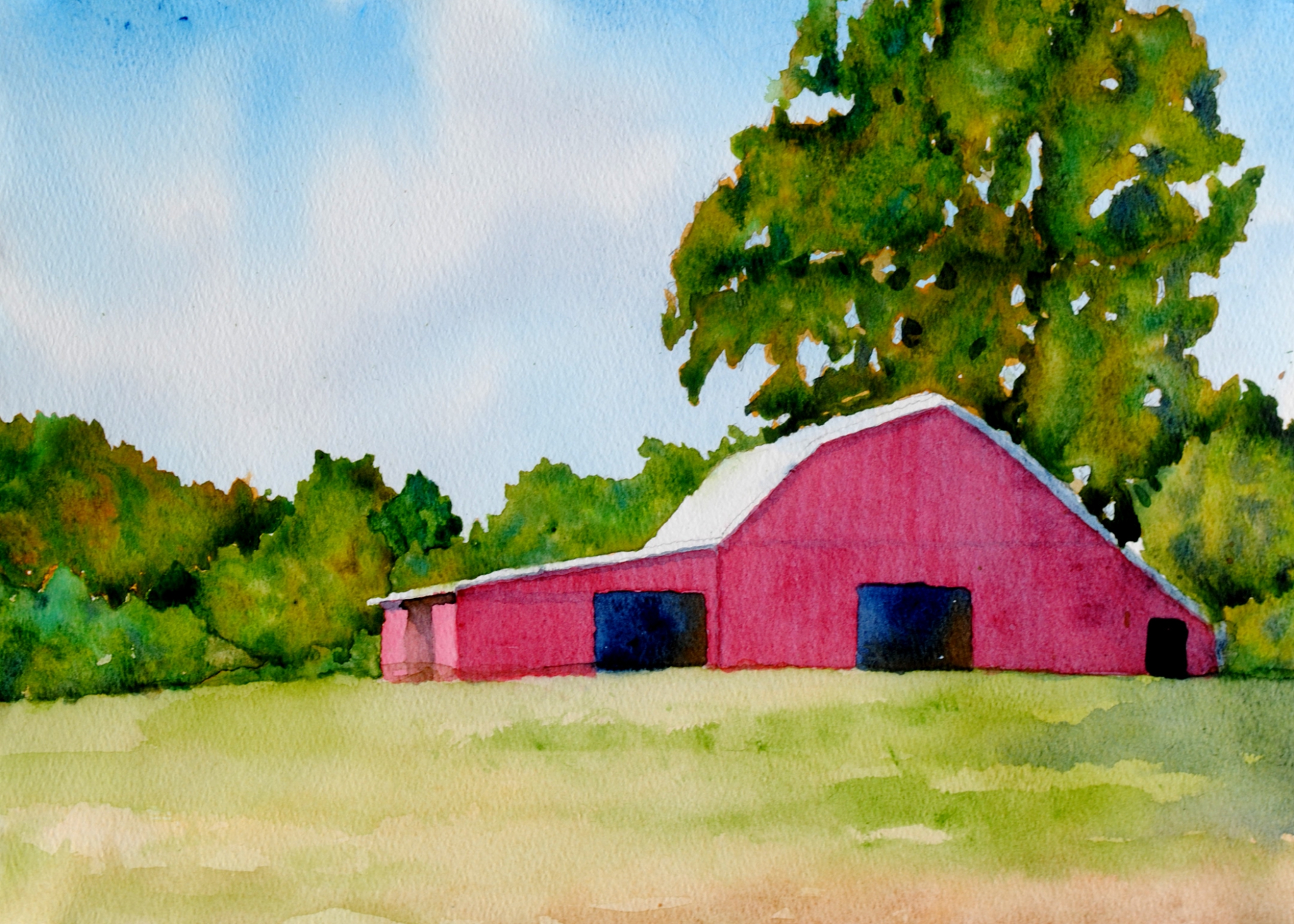Click here to view red barn big tree 2 by sherman barnes